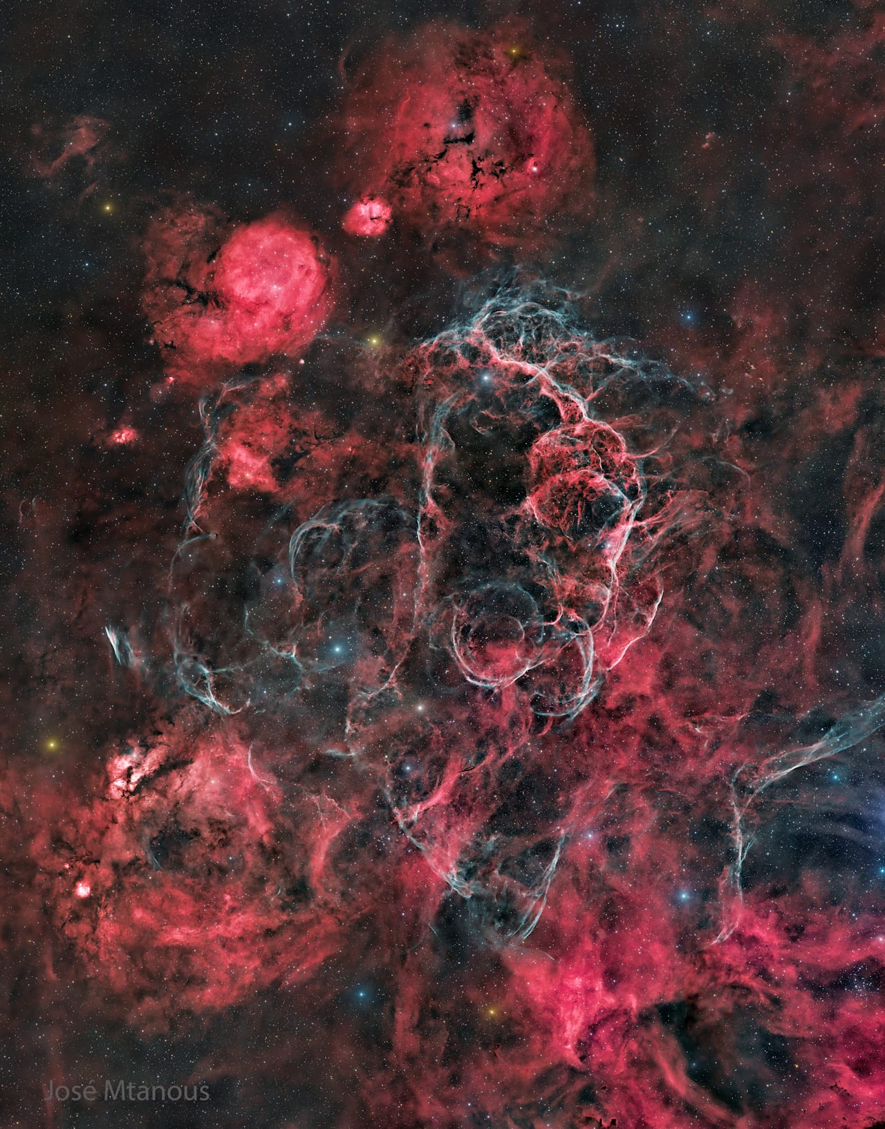Vela Supernova Remnant with glowing pink gas and blue filaments in one of June 2026's NASA Space Pictures