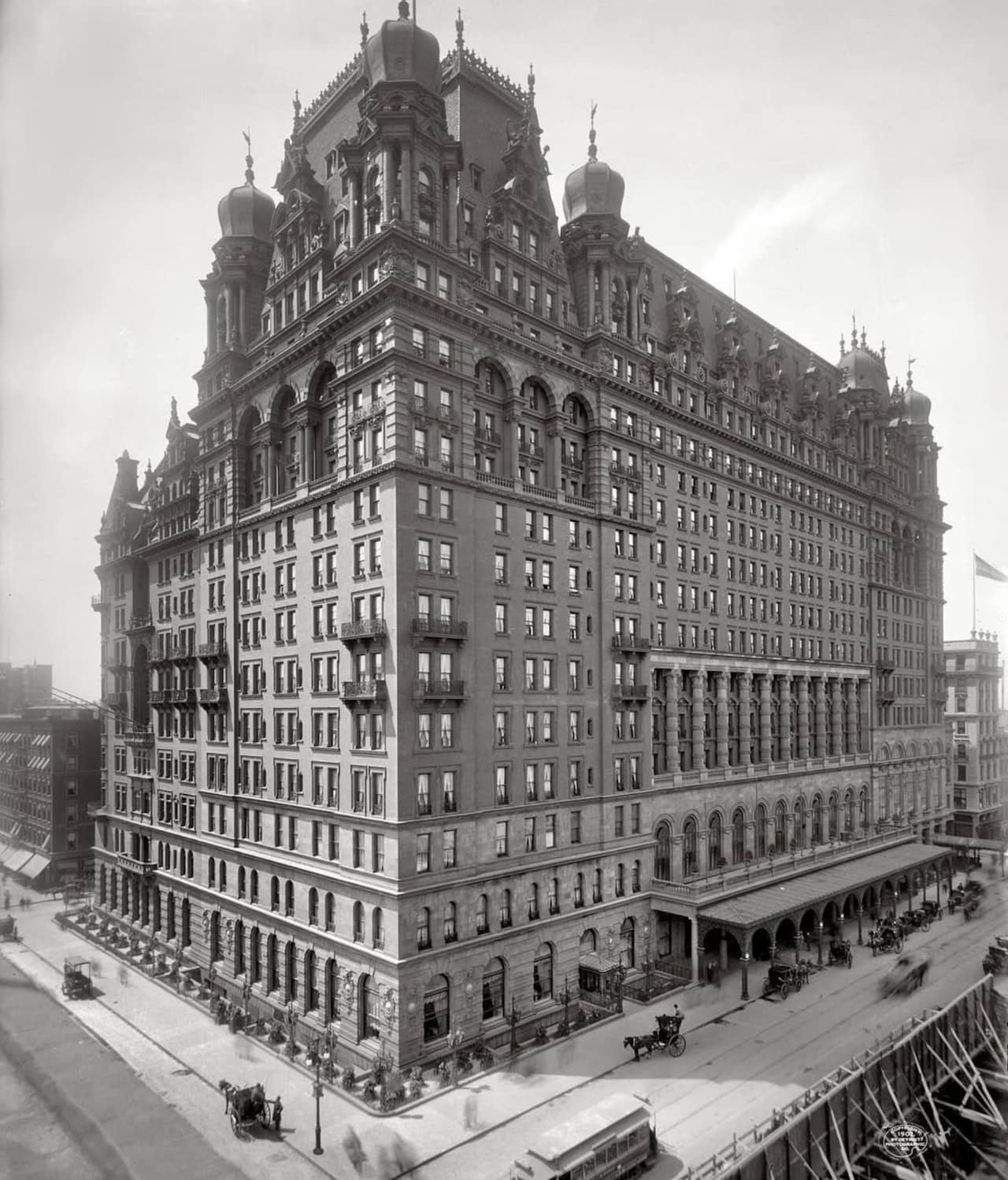 Black and white image showing the Old Waldorf Astoria Hotel, completed in 1893.