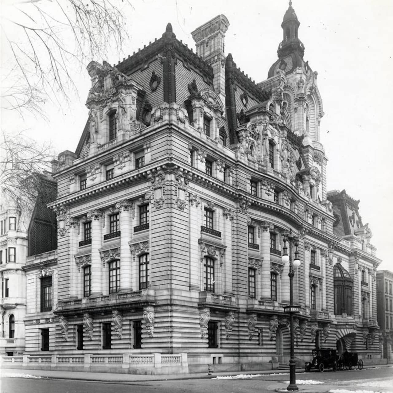 Black and white image of an old building: the William A. Clark House, completed in 1911.